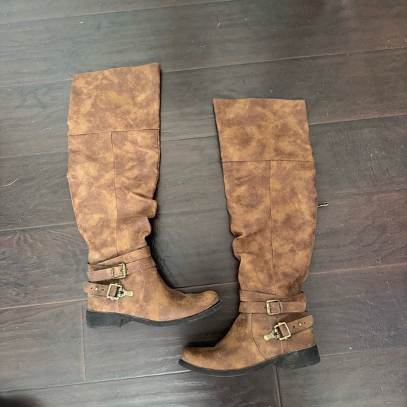 Brown Knee-High Buckle Boots equestrian boho western - Picture 2 of 6